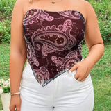 Top Sin Tirantes De a Grande Con Estampado De Paisley Y Estilo Peplum Para Mujeres