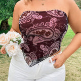 Top Sin Tirantes De a Grande Con Estampado De Paisley Y Estilo Peplum Para Mujeres