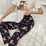 Conjunto De Pijama De Manga Corta Con Camiseta Y Pantalones Estampados De Dibujos Animados