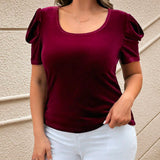 Clasi Plus Size Women'S Solid Puff Sleeve Tee