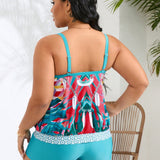 Swim Lushore Conjunto de Tankini en talla grande con estampado completo, top sin espalda y panty tipo boxer