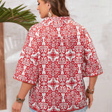 Camisa Estampada Floral Para Mujeres De a Grande Para Vacaciones