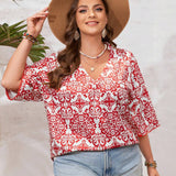 Camisa Estampada Floral Para Mujeres De a Grande Para Vacaciones