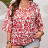 Camisa Estampada Floral Para Mujeres De a Grande Para Vacaciones