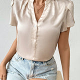 Frenchy Blusa De Color Liso Con Cuello De Muesca