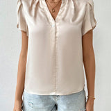 Frenchy Blusa De Color Liso Con Cuello De Muesca