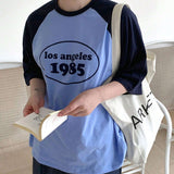 Petite Plus Camiseta De Manga Raglan Con Impresion De Letras En Bloque De Color