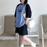 Petite Plus Camiseta De Manga Raglan Con Impresion De Letras En Bloque De Color