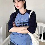 Petite Plus Camiseta De Manga Raglan Con Impresion De Letras En Bloque De Color