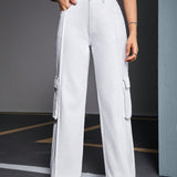 EZwear Pantalones Jeans De Estilo Cargo De Mujer Con Bolsillos