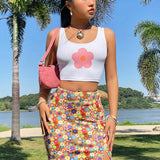 WYWH Conjunto De Top Y Falda De Camisola Para Las Vacaciones De Mujeres Con Patron De Flores Impreso