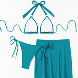 Swim Conjunto de bikini con nudos decorativos circulares en los laterales + falda de bano para carnaval