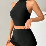 EZwear Conjunto De Top Sin Espalda Con Cuello Halter Y Pantalones Cortos