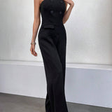 Women's Double-Breasted Decorative Strapless Jumpsuit