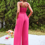 VCAY Women's Pink Front Bowknot Design Sleeveless Jumpsuit For Summer Vacation