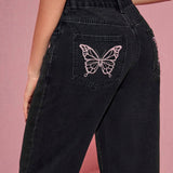 MOD Jeans Bordados De Mariposa Para Mujer