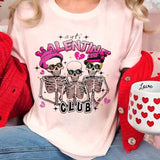 Camiseta De Manga Corta Con Cuello Redondo Y Estampado Grafico De Love Heart & Skulls Para Mujer, Perfecta Para El Dia De San Valentin