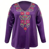 Plus Size Women's Paisley Printed Long Sleeve T-Shirt