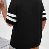 SXY Plus Size V-Neck Striped T-Shirt