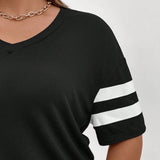 SXY Plus Size V-Neck Striped T-Shirt
