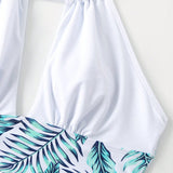 Swim Traje De Bano De Una Pieza Con Estampado Tropical Y Corte, Con Cuello Halter