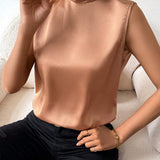 Blusa Sin Mangas Con Cuello Acampanado Sin Espalda Para Mujer