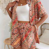 Frenchy Conjunto De Camisa Y Pantalones Cortos De Mujer Con Estampado De Paisley