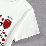 LUNE Camiseta De Manga Corta Con Cuello Redondo Y Estampado De Lema De Copa De Vino Y Corazon Adecuada Para El Dia De San Valentin
