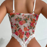 Conjunto De Lenceria De Encaje Con Estampado De Flores Sexy Para Mujer Con Detalles De Encaje De Flores