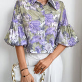 Prive Camisa De Mujer Con Estampado Floral Y Cierre De Un Solo Boton