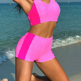 Swim SPRTY Conjunto De Traje De Bano De Mujer Con Top Corto De Cuello Halter Y Shorts Para El Dia De San Valentin