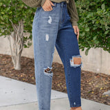 LUNE Jeans De Mezclilla Para Mujer Con Parches Y Desgaste En Estilo Suelto