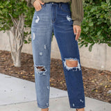 LUNE Jeans De Mezclilla Para Mujer Con Parches Y Desgaste En Estilo Suelto