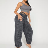 SXY Pantalones De Mujer De Corte Alto Con Cintura Alta, Cortados Y Con Punos Elasticos