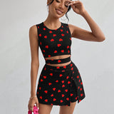 Essnce Top De Tanque Con Estampado De Corazones Y Skort De Dobladillo Dividido