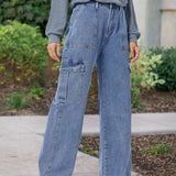 LUNE Pantalones Jeans Utilitarios Con Bolsillos Para Mujer