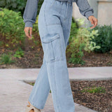 LUNE Jeans Rectos De Mezclilla Utilitarios Con Cintura Alta