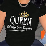Slayr Plus Size Crown & Letter Printed T-Shirt