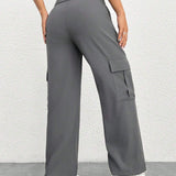 PETITE Pantalones Cargo Con Diseno De Cintura Doblada