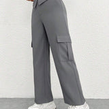 PETITE Pantalones Cargo Con Diseno De Cintura Doblada