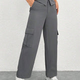 PETITE Pantalones Cargo Con Diseno De Cintura Doblada