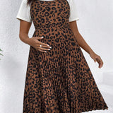 Vestido De Tirantes Plisado Con Estampado De Leopardo Para Mujeres Embarazadas.