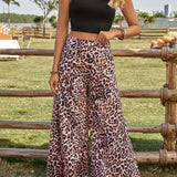 LUNE Top Corto Sin Mangas Tejido Y Pantalones De Pierna Ancha Con Estampado De Leopardo, Conjunto Casual De 2 Piezas