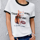 Camiseta De Mujer Con Estampado De Gato Lindo