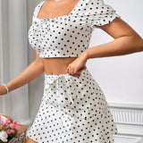 Qutie Conjunto De Falda Y Top Corto Con Estampado De Lunares Para Mujer