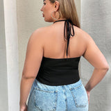 Top Negro Sey De a Grande Para Mujeres Con Estampado Y Cuello Halter ,camisola Y Top De Tanque Para Festivales De Musica De Verano