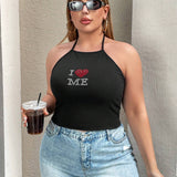 Top Negro Sey De a Grande Para Mujeres Con Estampado Y Cuello Halter ,camisola Y Top De Tanque Para Festivales De Musica De Verano