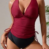 Swim Lushore Conjunto De Bikini Para Mujeres Con Escote En V Profundo, Drapeado Lateral Y Top Sin Mangas Para El Verano