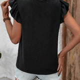 Blusa Con Cuello En V, Dobladillo Empalmado Con Ribete De Volantes Y Pliegues