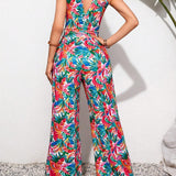 VCAY Summer Women'S Floral Printed Sleeveless Halter Jumpsuit